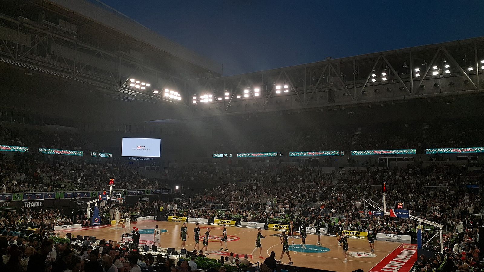 John Cain Arena during the South East Melbourne Phoenix's first open roof basketball game - 21 December 2024